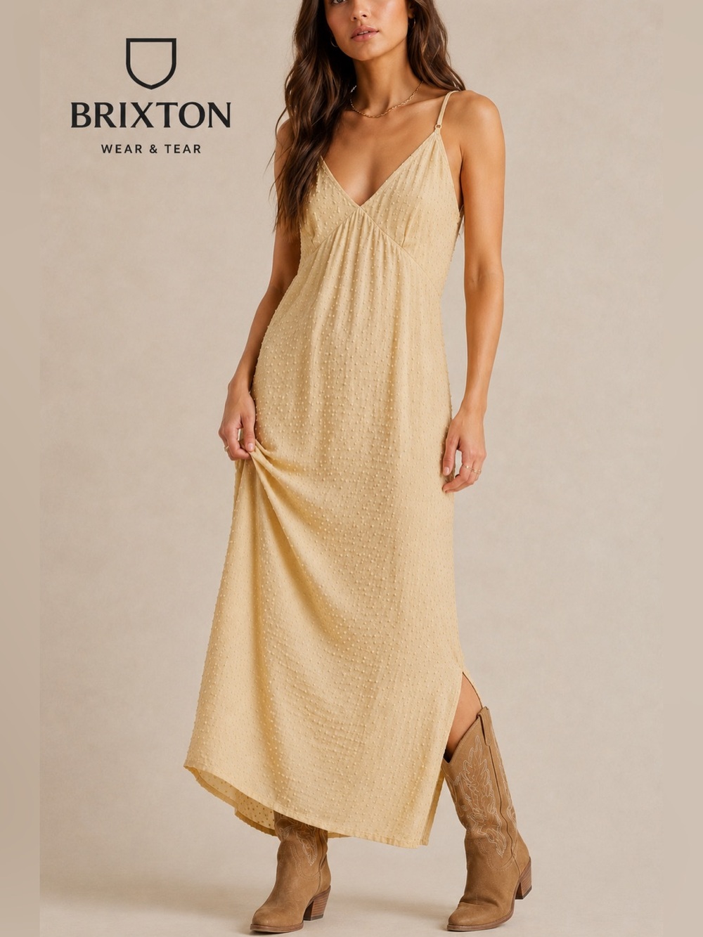 Brixton Slip Dress S Vintage White Jacquard Swiss Dot Midi NWT Western Boho C2